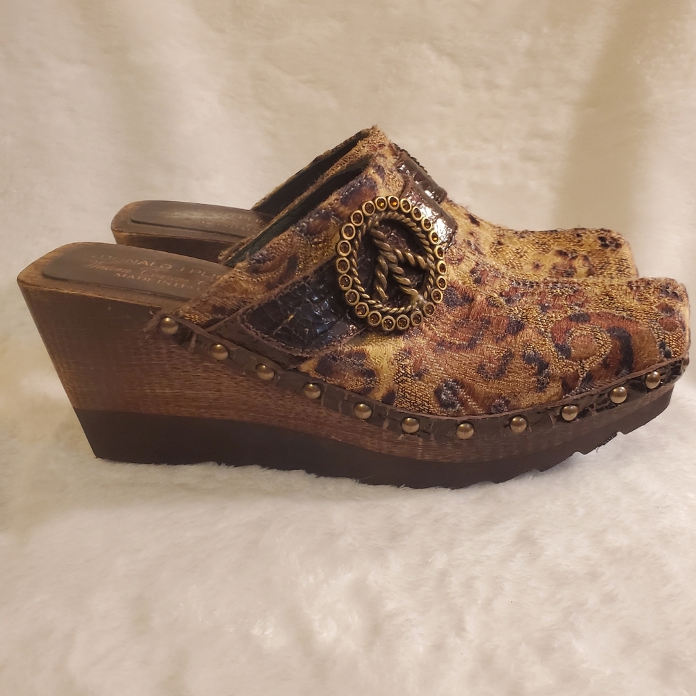 Donald J Pilner Western Couture Wood Clogs Shoes Boots Y2K